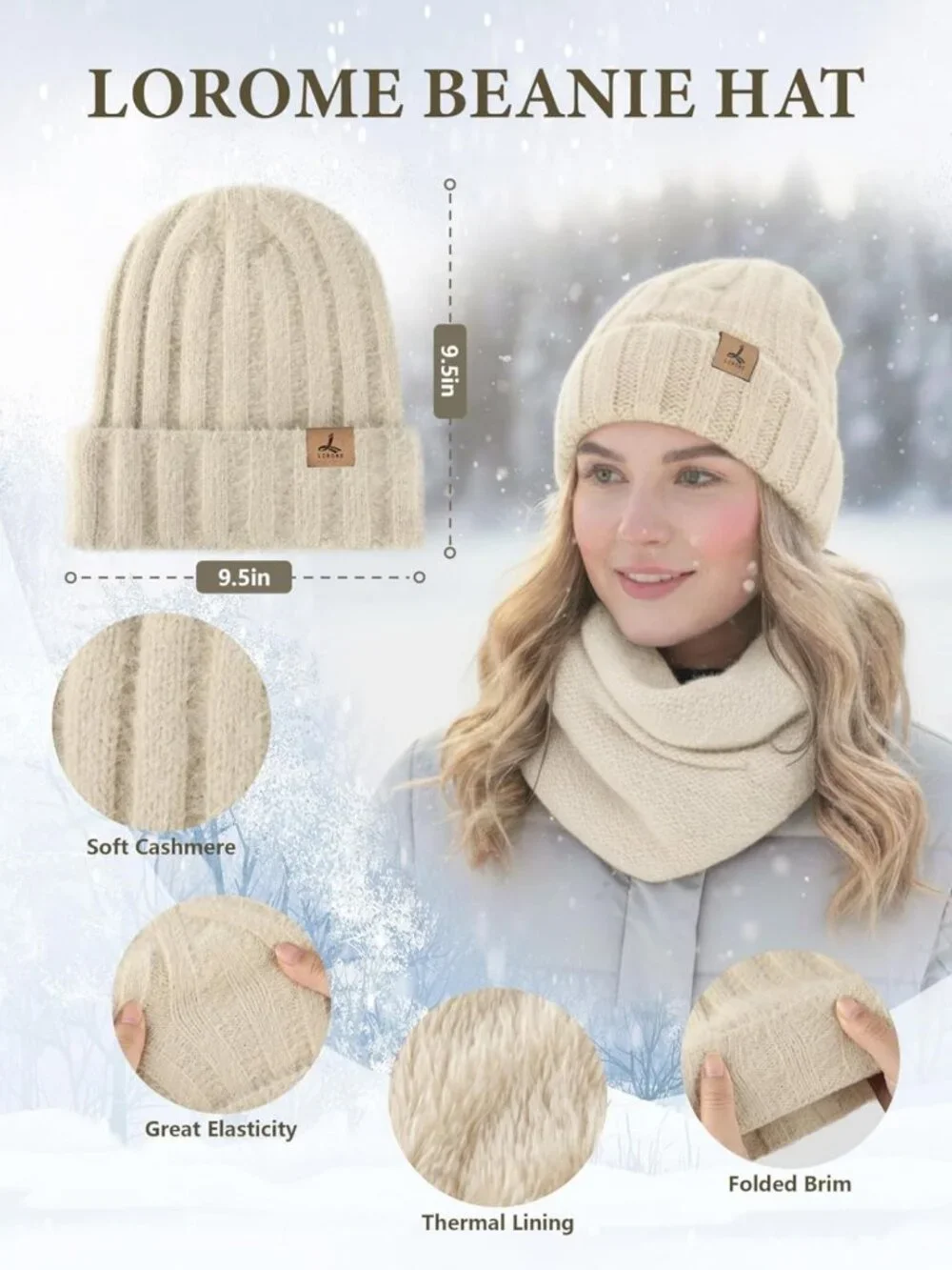 Cozy Cashmere Winter Beanie, Gloves & Scarf Set for Women - Touchscreen